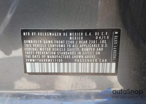 2019 Volkswagen Golf Alltrack S/Se/Sel из США, поврежденный, VIN 3VWM17AU8KM511185